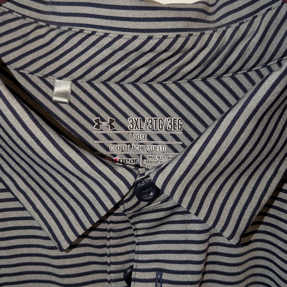 Under Armour Men's Polo Shirt - Navy and Gray Stripes